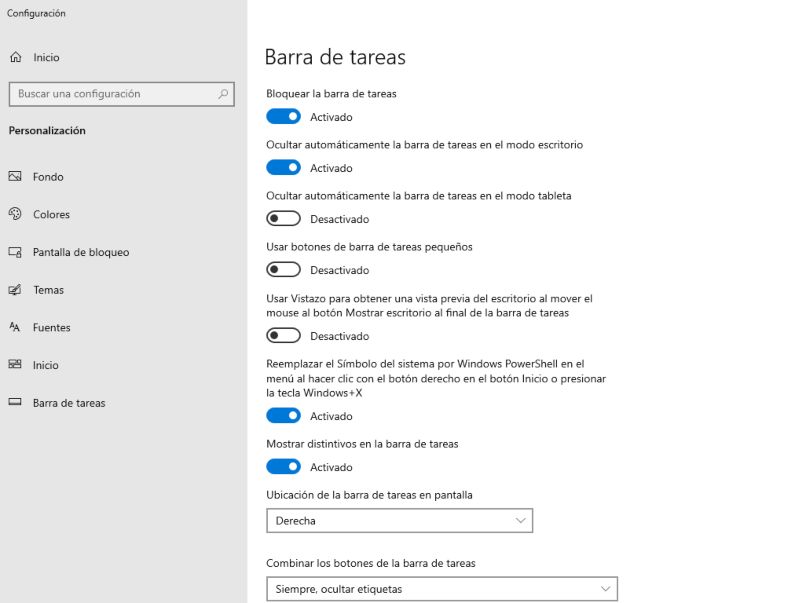 personalizar barra de tareas